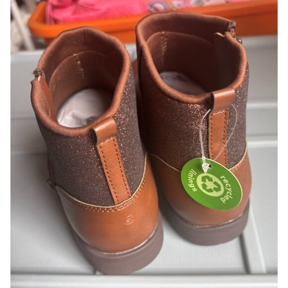 Stride Rite Girls Brown Ankle Boots With Glitter Accents & Side Zippers - Size 5 - Picture 4 of 7